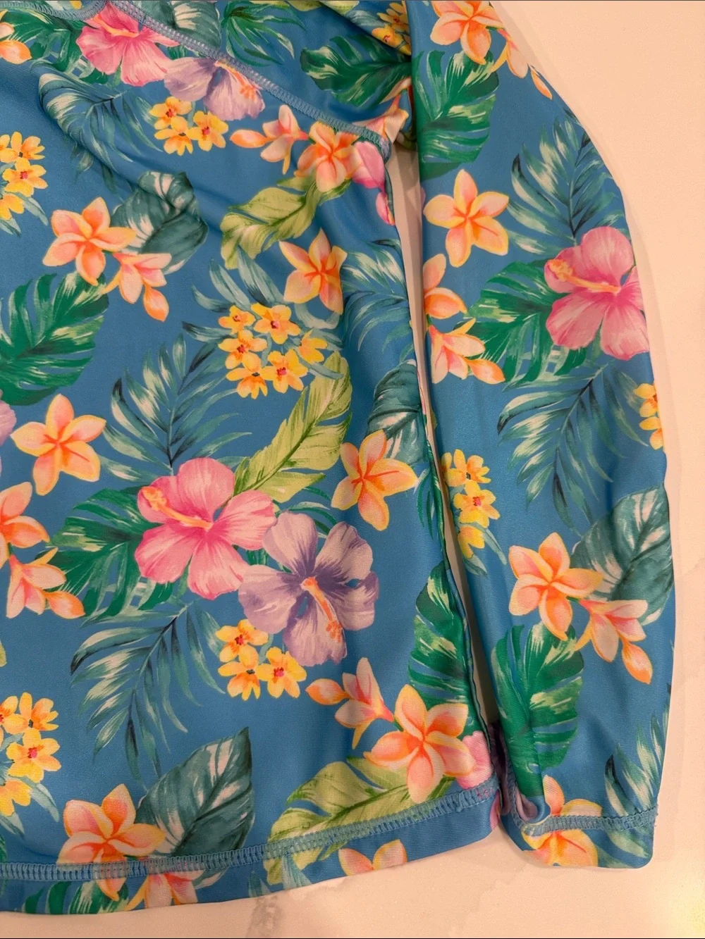 Girl’s Wonder Nation Floral Long-Sleeve Rash Guard Swim Set - Blue & Lavender
